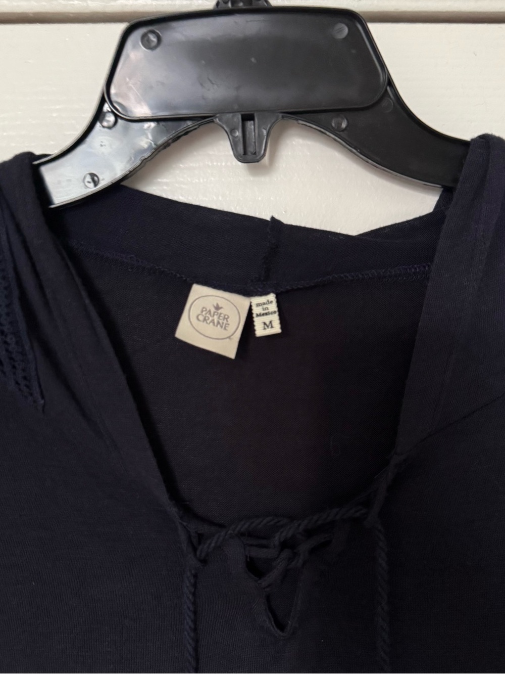 Paper Crane Navy Hooded Knit Pullover Top with Crochet Trim - Picture 4 of 7